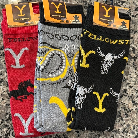✨NWT✨YELLOW STONE Crew Socks Men Size 6-12 UNISEX RED BLACK GRAY Paramount - Picture 6 of 10